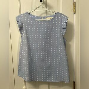 Monteau Los Angeles Light Blue Polka Dot Ruffle Sleeve Blouse Size M